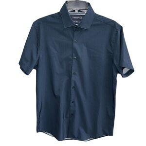 Men's Denim & Flower Navy Blue Short Sleeve Button-Up Shirt Size Small